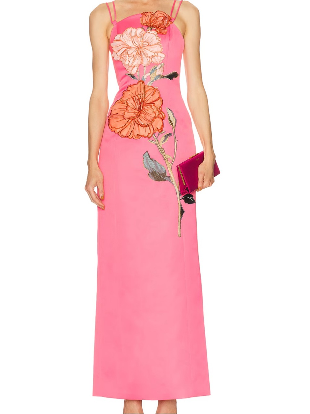 Leo Lin Arianna Applique Floral Maxi Dress in Peony Print